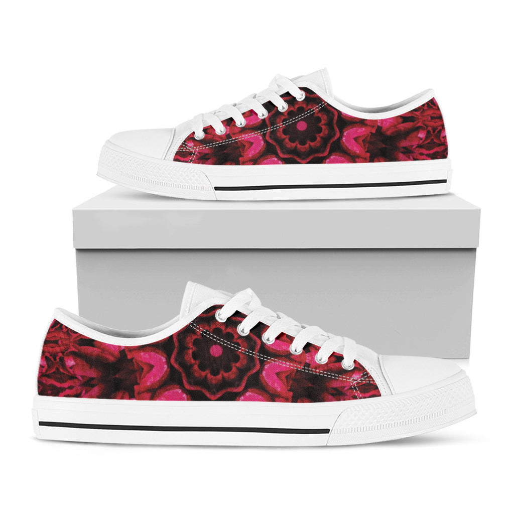 Pink Rose Kaleidoscope Print White Low Top Shoes