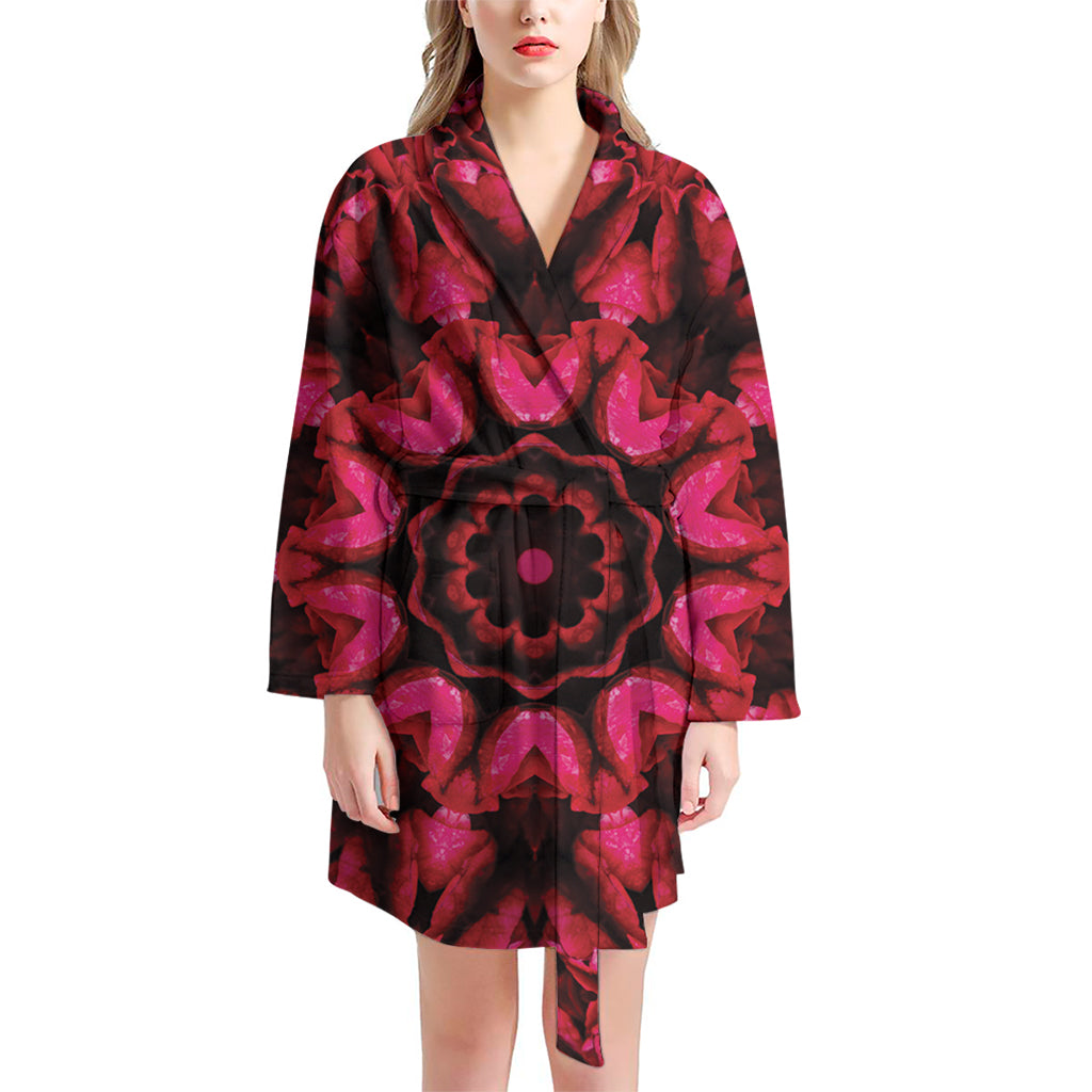 Pink Rose Kaleidoscope Print Women's Bathrobe