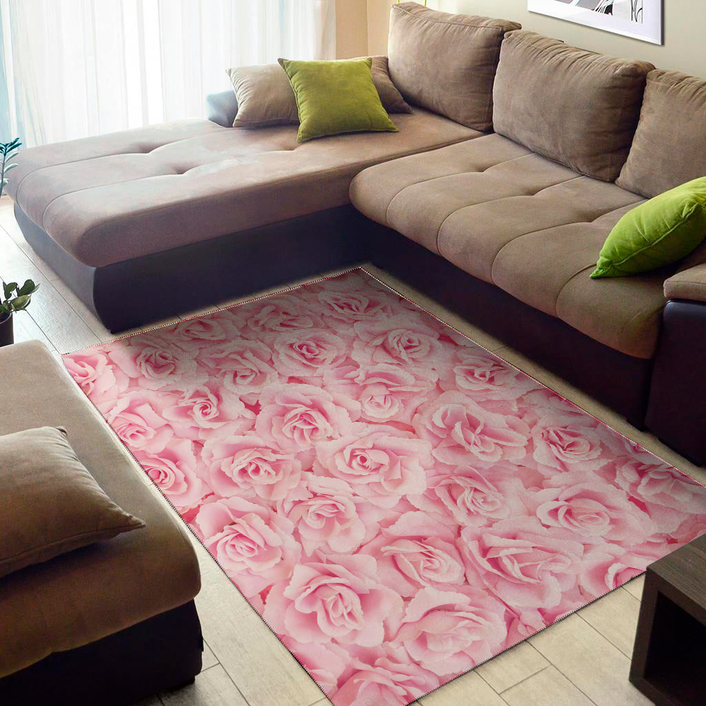 Pink Rose Print Area Rug