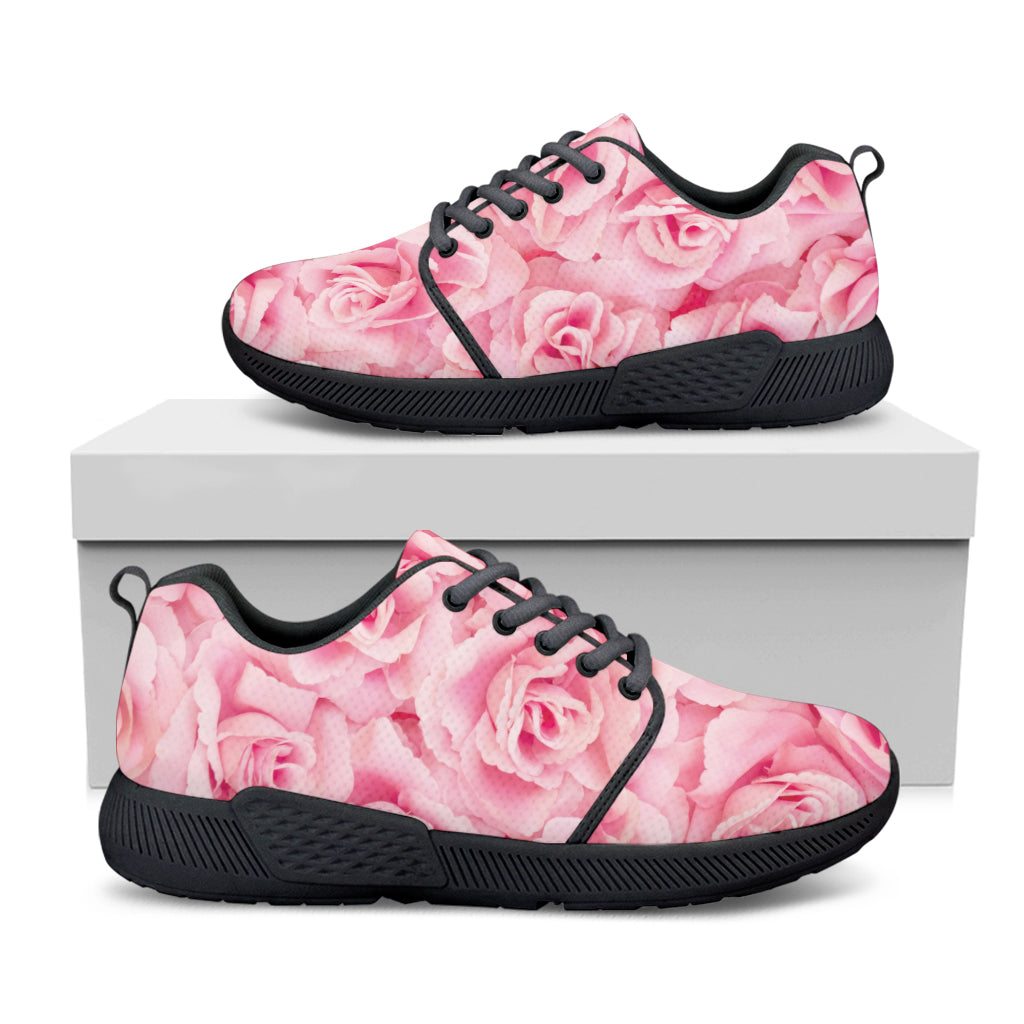 Pink Rose Print Black Athletic Shoes