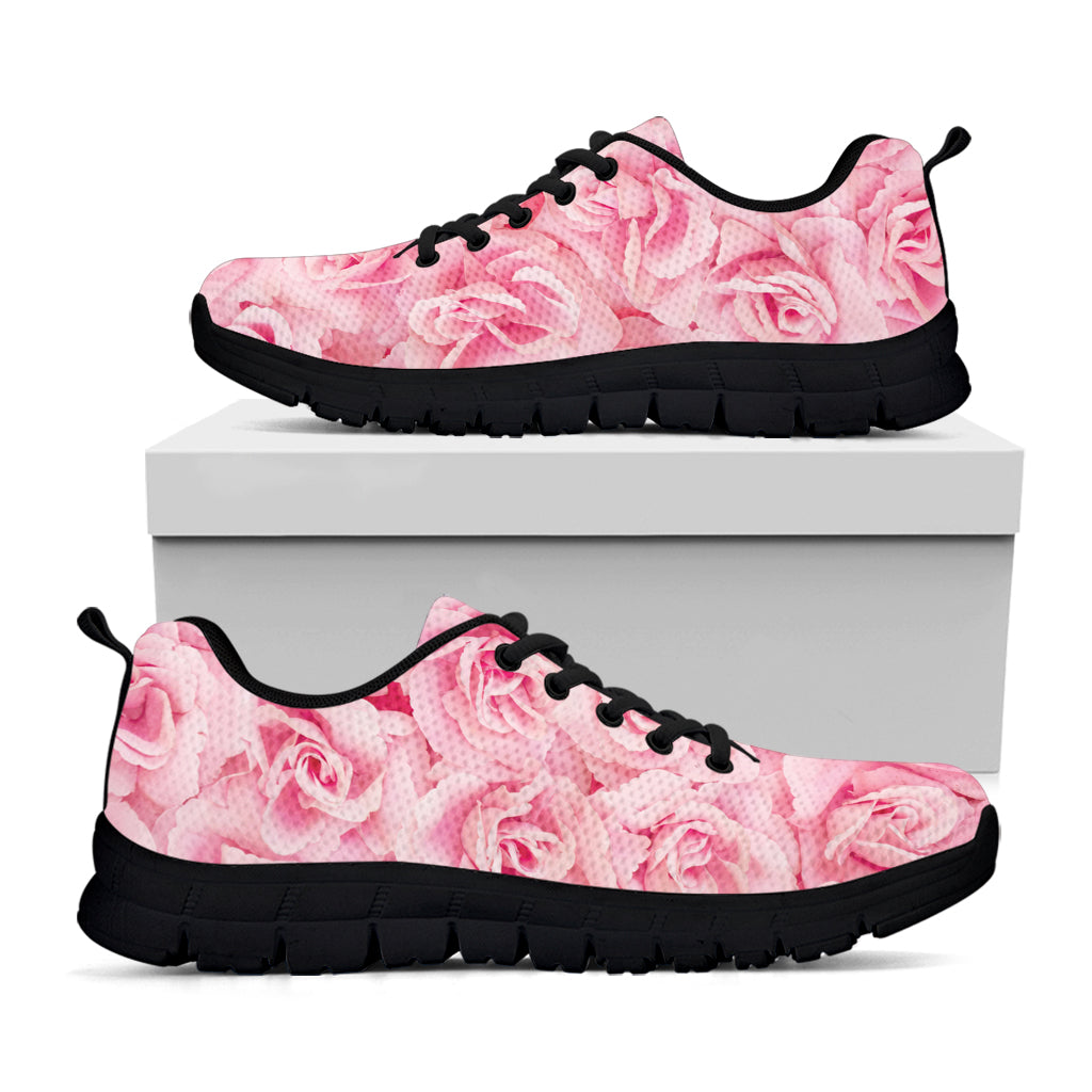 Pink Rose Print Black Sneakers