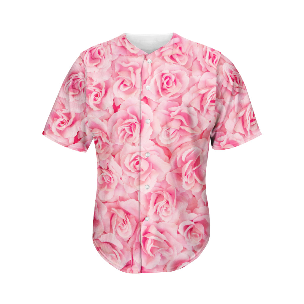 Pink Rose Print Men's Baseball Jersey