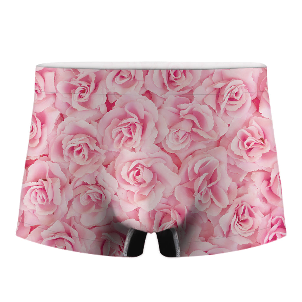 Pink Rose Print Men's Boxer Briefs