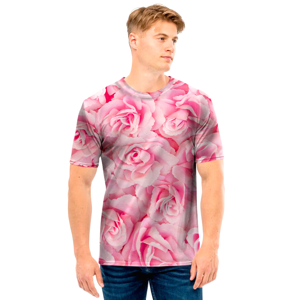 Pink Rose Print Men's T-Shirt