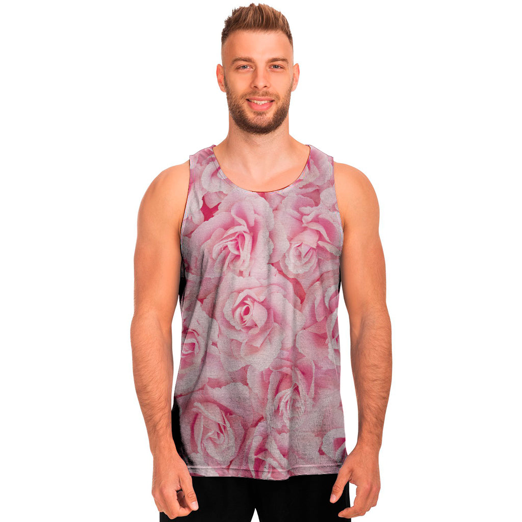 Pink Rose Print Men's Tank Top