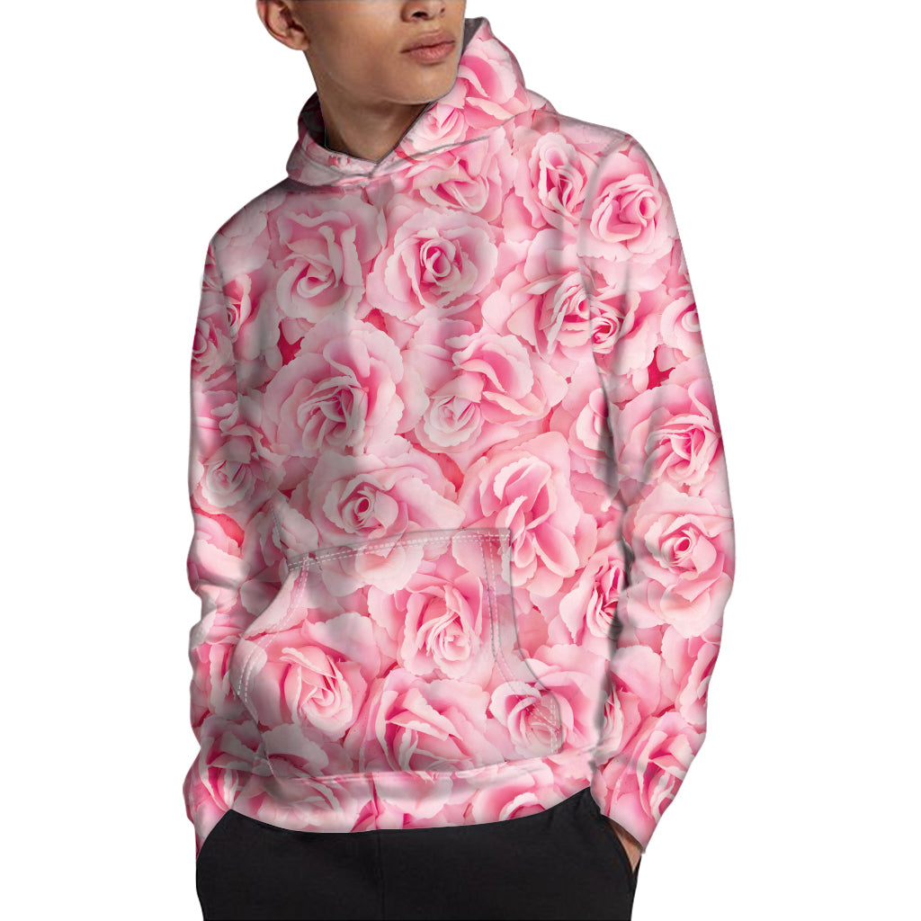 Pink Rose Print Pullover Hoodie