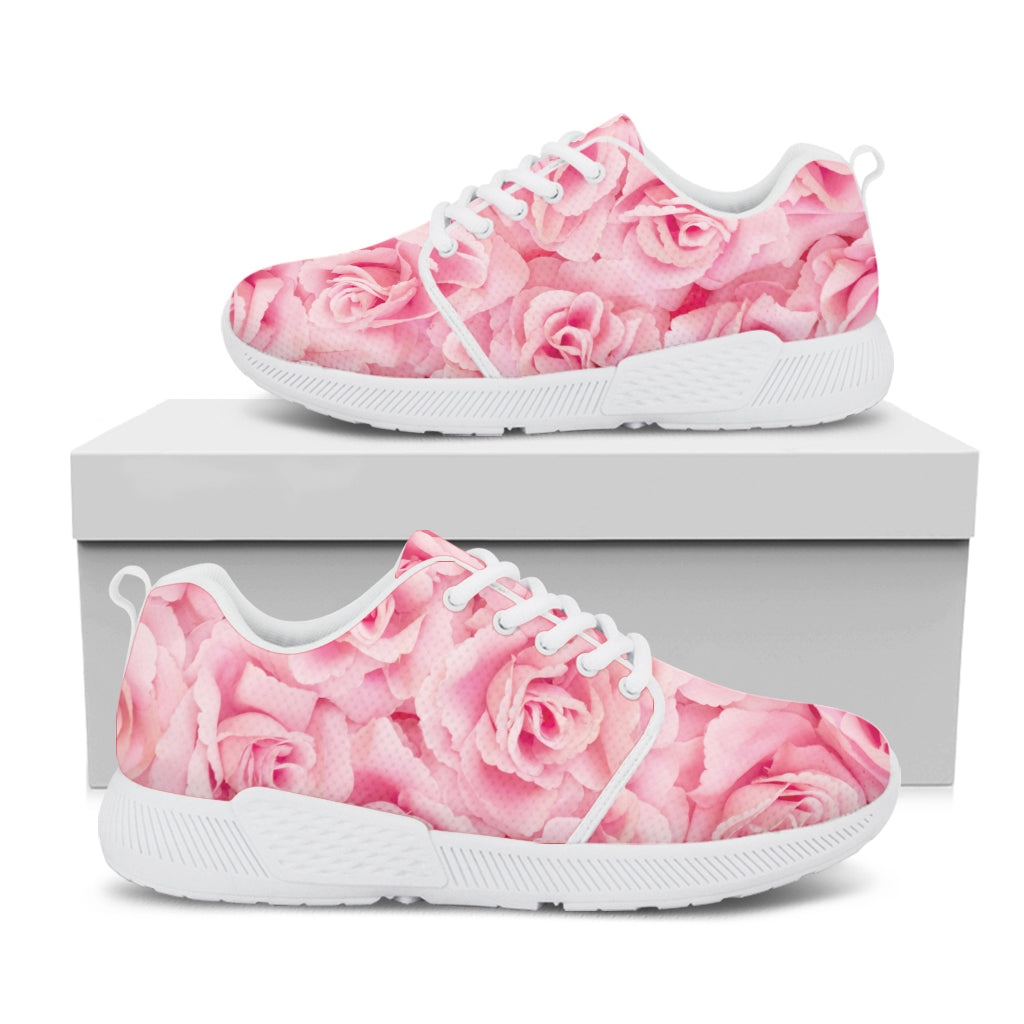 Pink Rose Print White Athletic Shoes