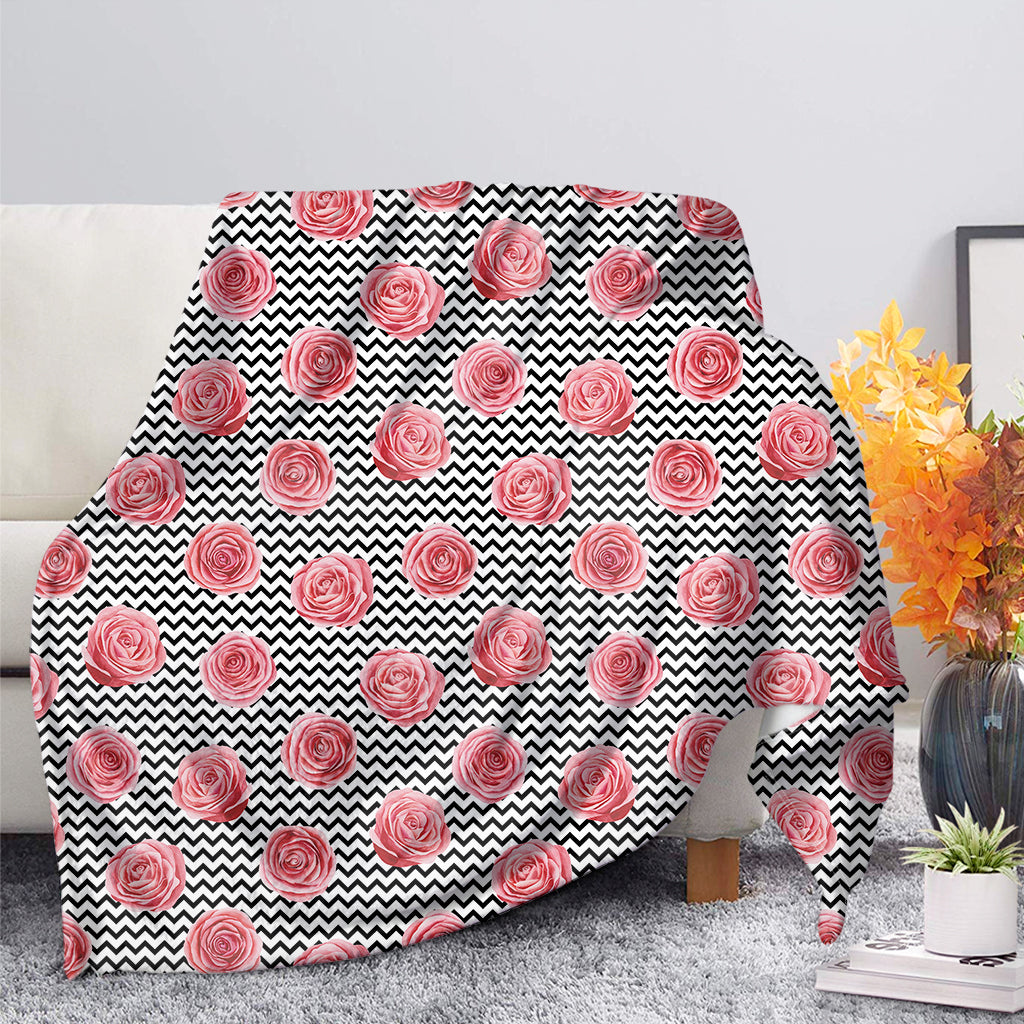 Pink Rose Zigzag Pattern Print Blanket