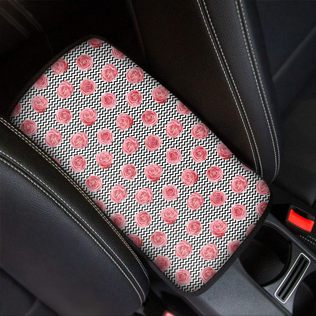 Pink Rose Zigzag Pattern Print Car Center Console Cover