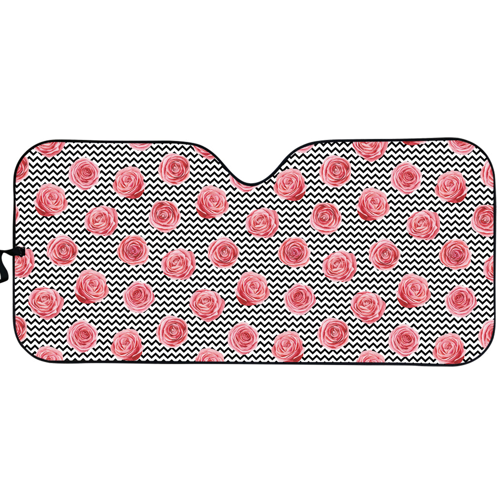 Pink Rose Zigzag Pattern Print Car Sun Shade