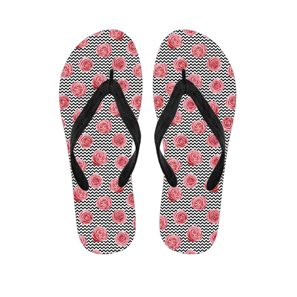 Pink Rose Zigzag Pattern Print Flip Flops