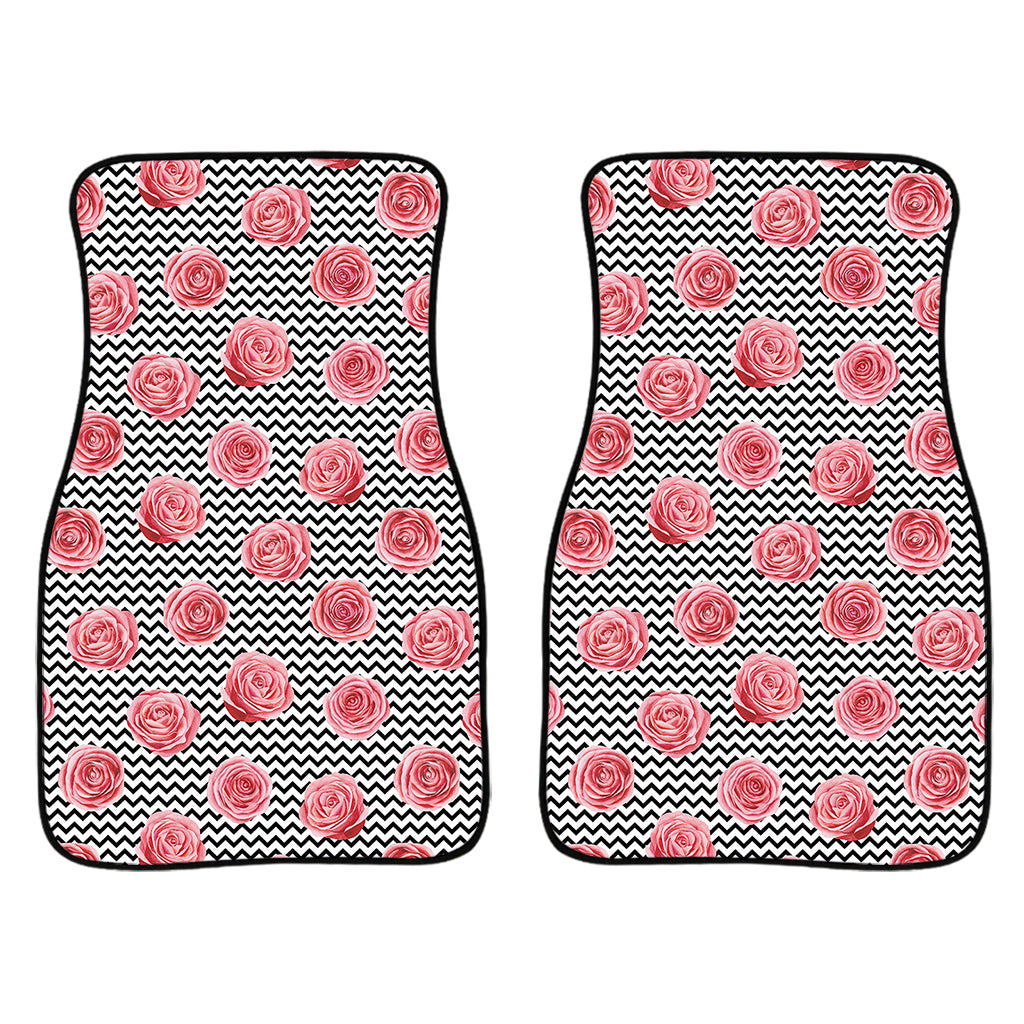 Pink Rose Zigzag Pattern Print Front Car Floor Mats