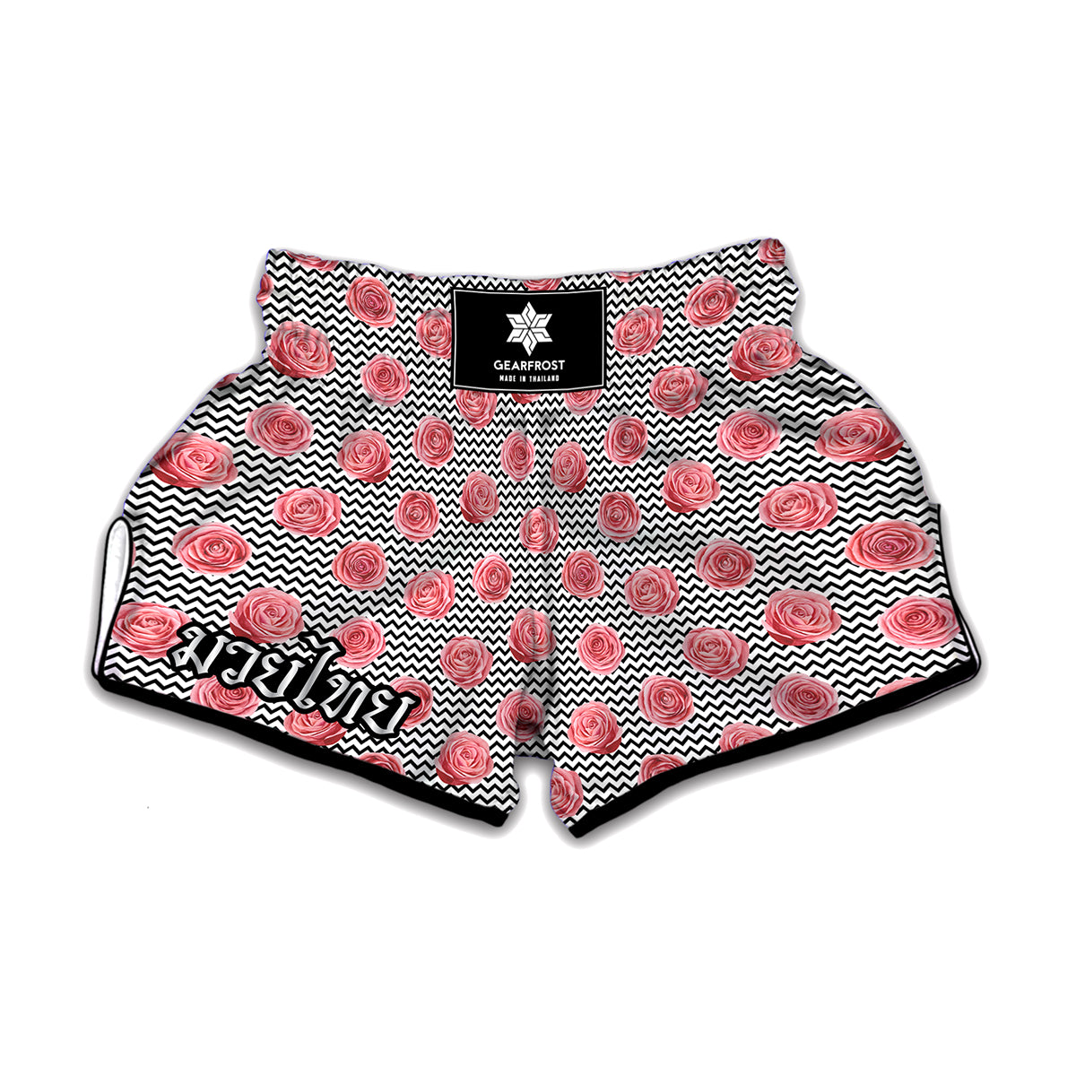 Pink Rose Zigzag Pattern Print Muay Thai Boxing Shorts