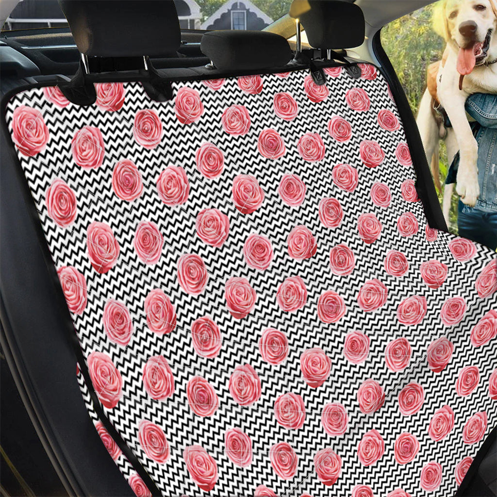 Pink Rose Zigzag Pattern Print Pet Car Back Seat Cover