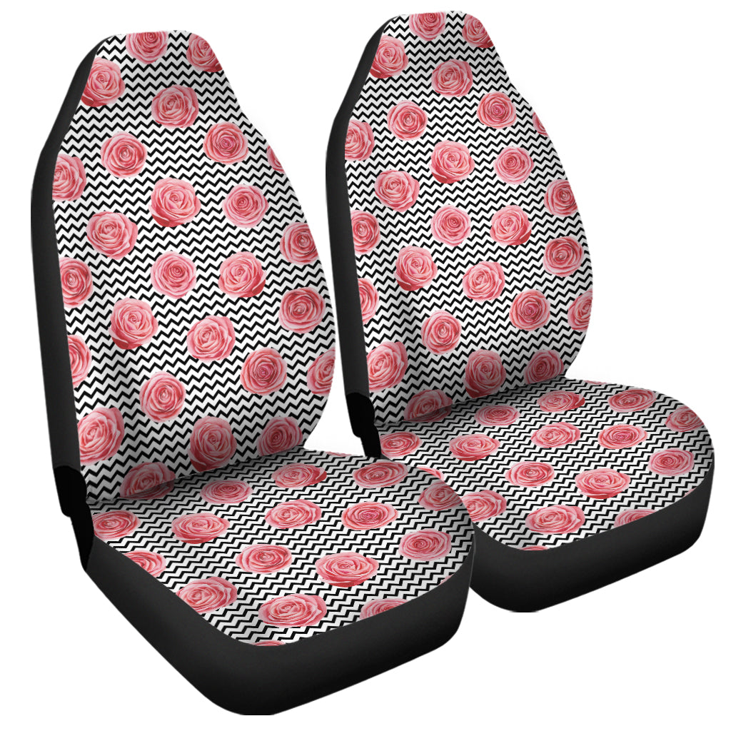 Pink Rose Zigzag Pattern Print Universal Fit Car Seat Covers