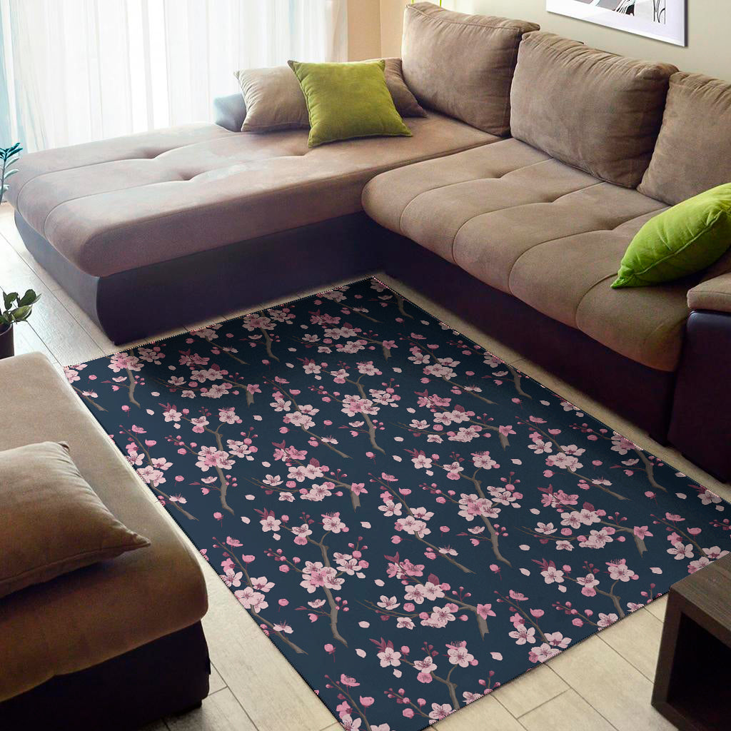 Pink Sakura Cherry Blossom Pattern Print Area Rug