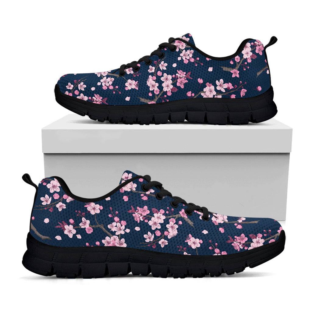 Pink Sakura Cherry Blossom Pattern Print Black Sneakers