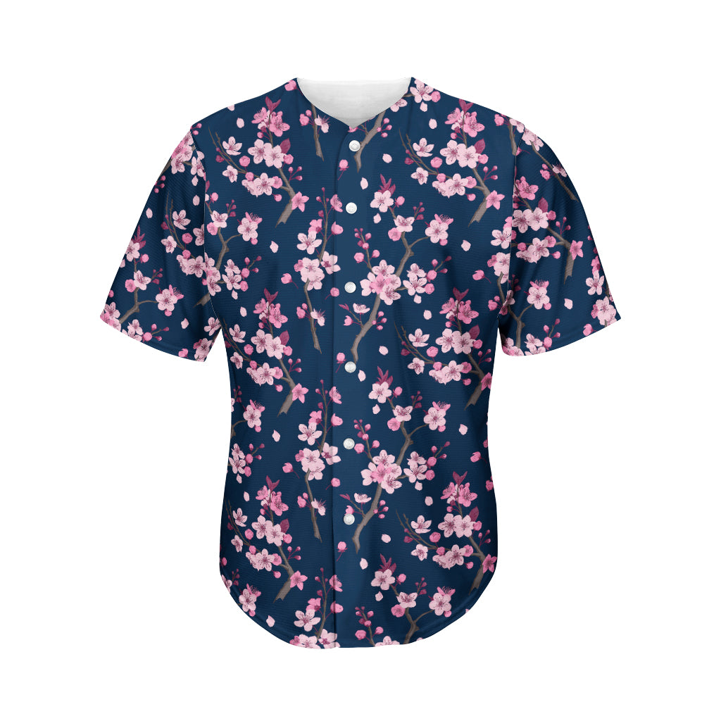 Pink Sakura Cherry Blossom Pattern Print Men's Baseball Jersey