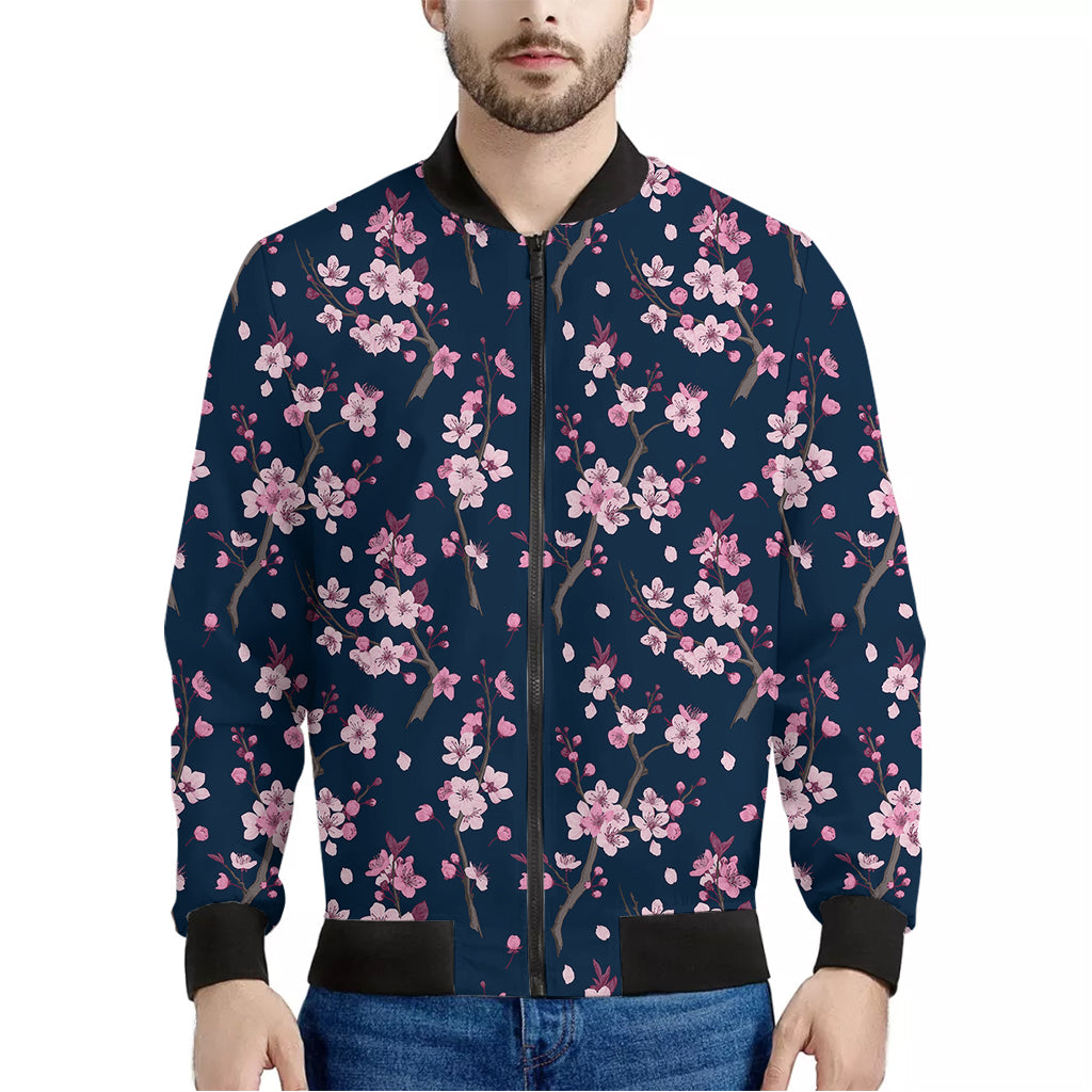 Pink Sakura Cherry Blossom Pattern Print Men's Bomber Jacket