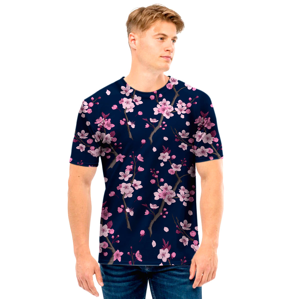 Pink Sakura Cherry Blossom Pattern Print Men's T-Shirt