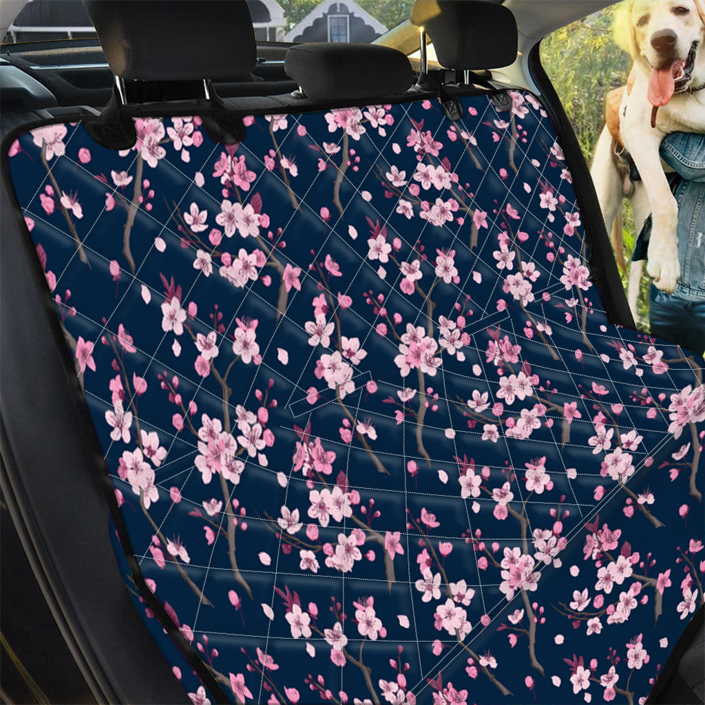 Pink Sakura Cherry Blossom Pattern Print Pet Car Back Seat Cover