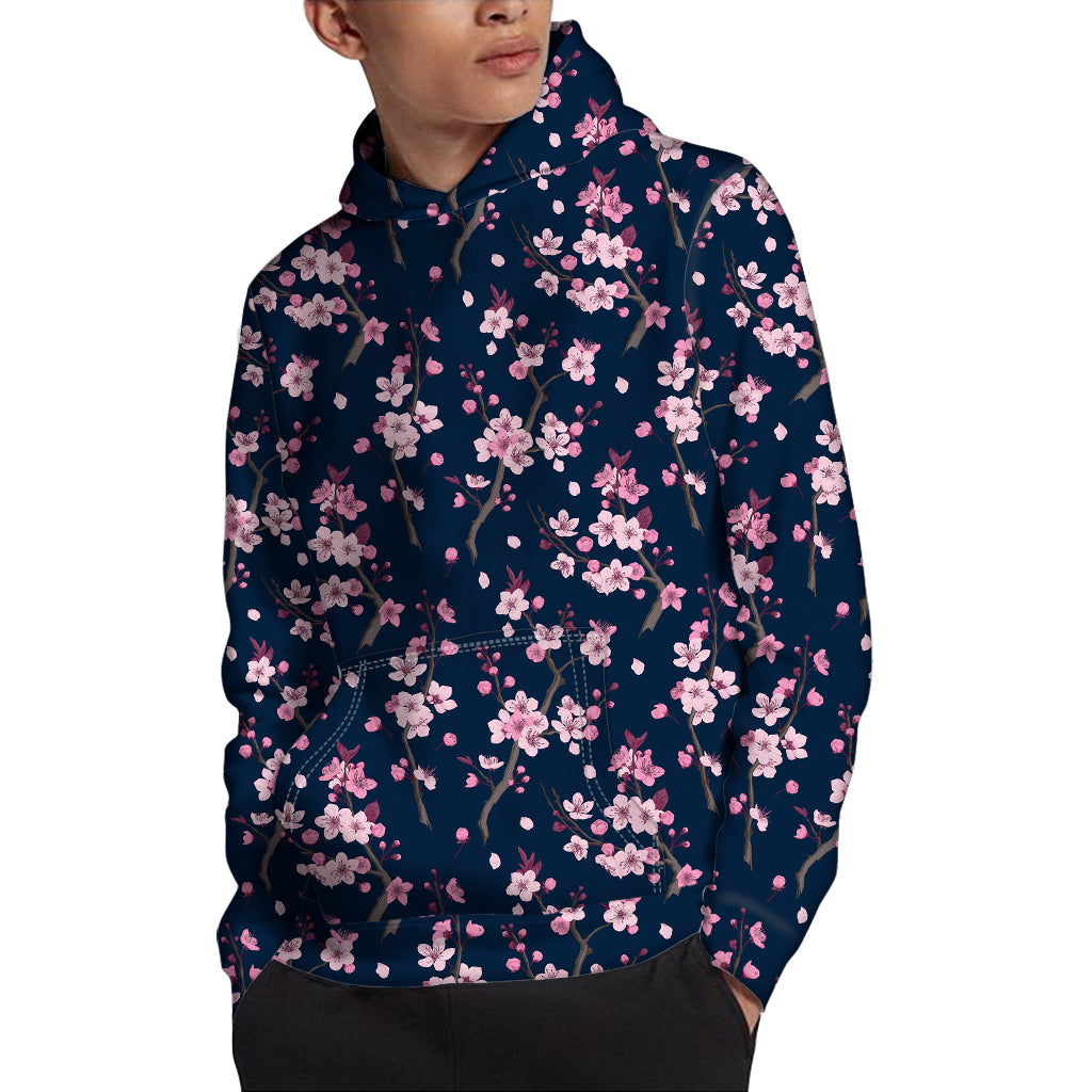 Pink Sakura Cherry Blossom Pattern Print Pullover Hoodie