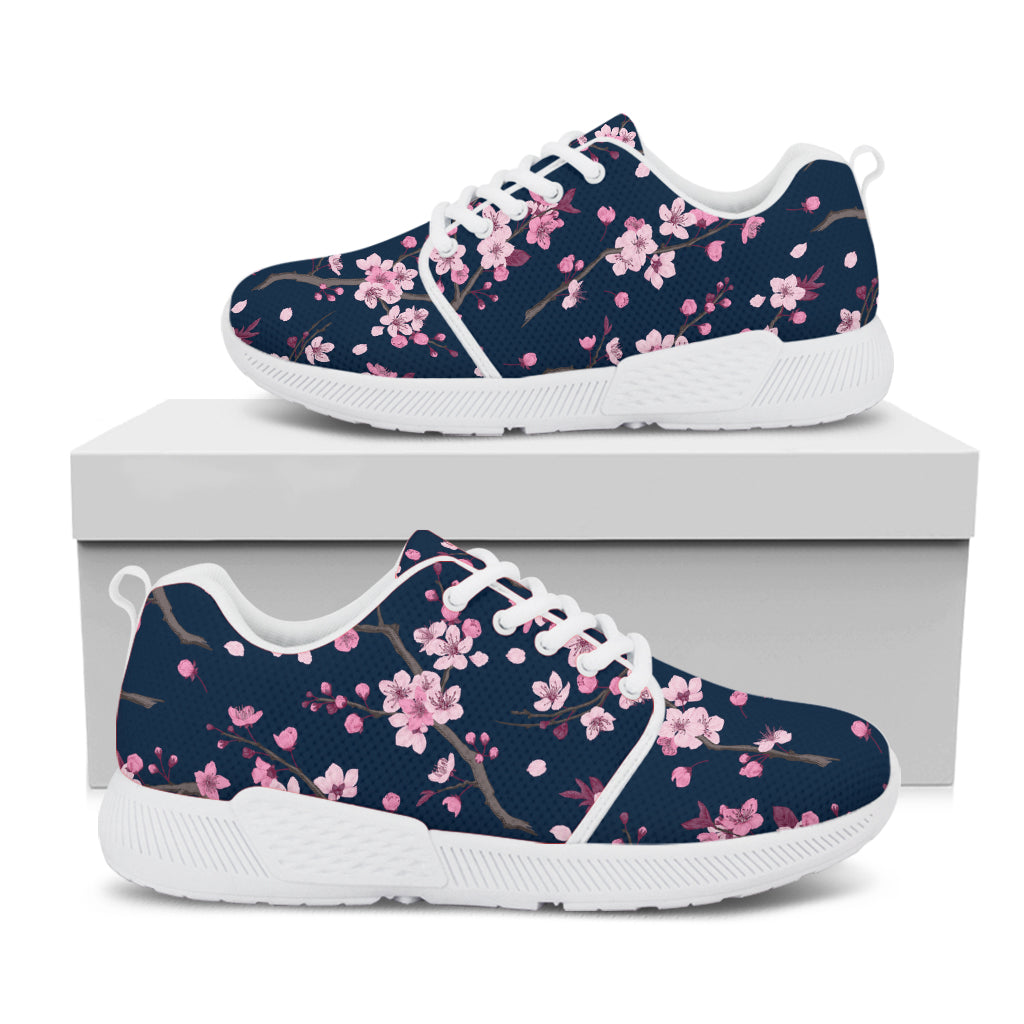 Pink Sakura Cherry Blossom Pattern Print White Athletic Shoes