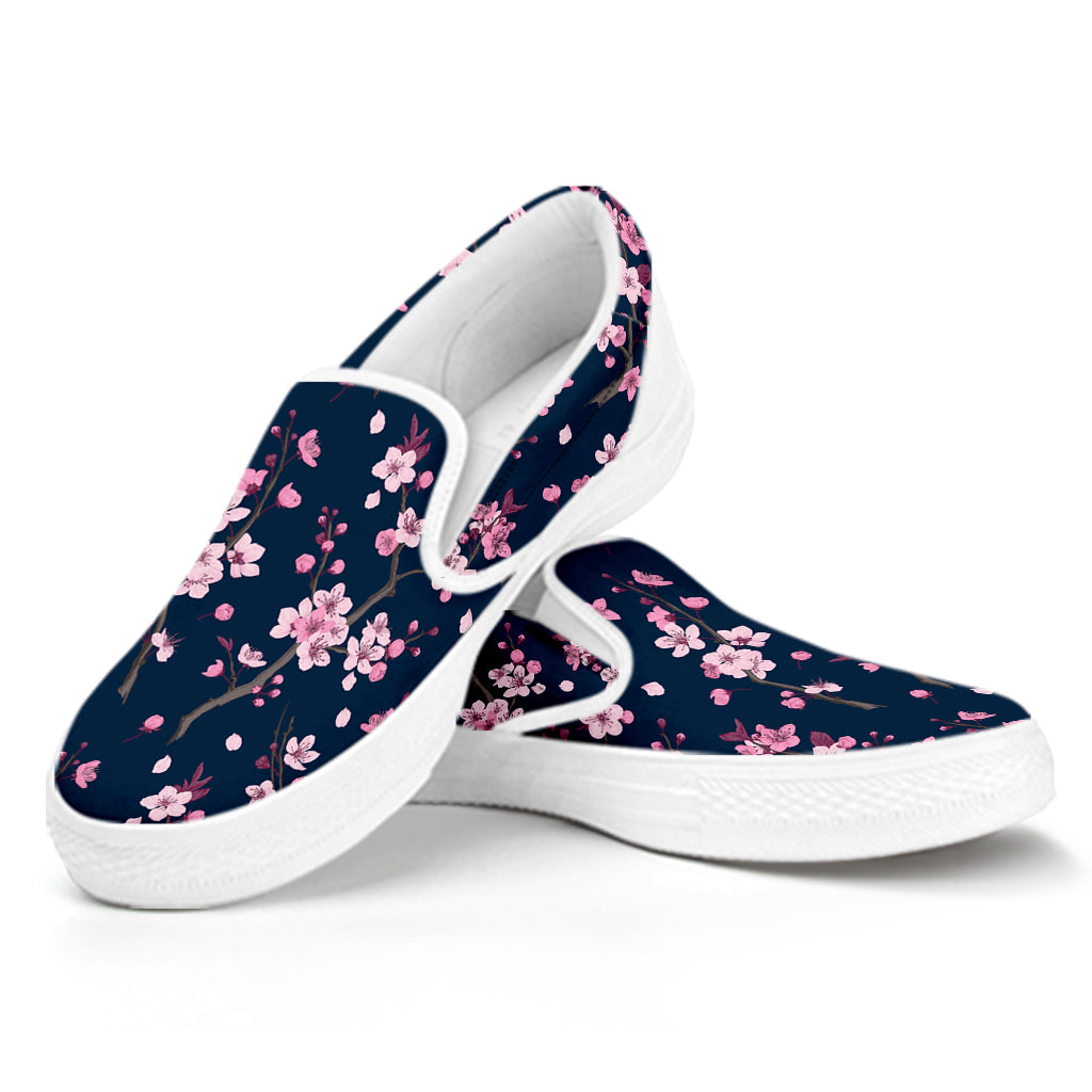 Pink Sakura Cherry Blossom Pattern Print White Slip On Shoes