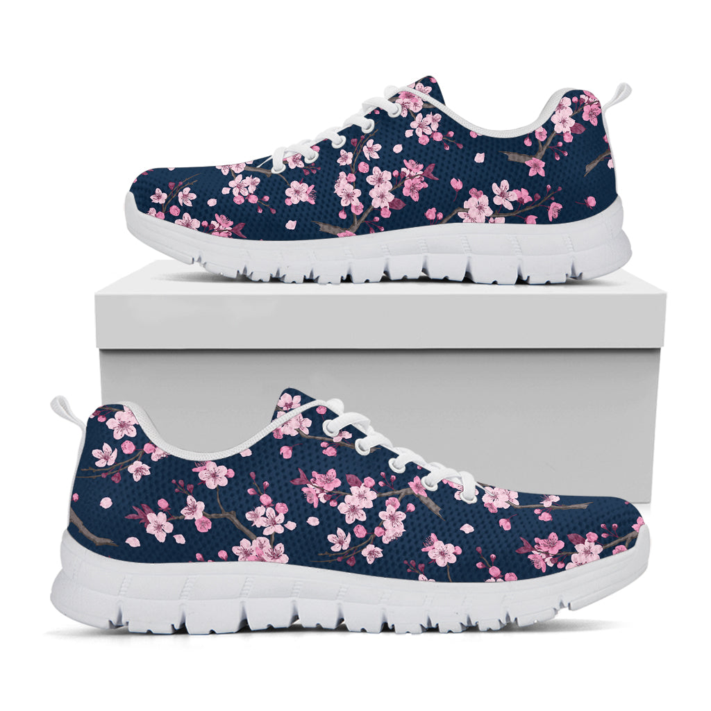 Pink Sakura Cherry Blossom Pattern Print White Sneakers