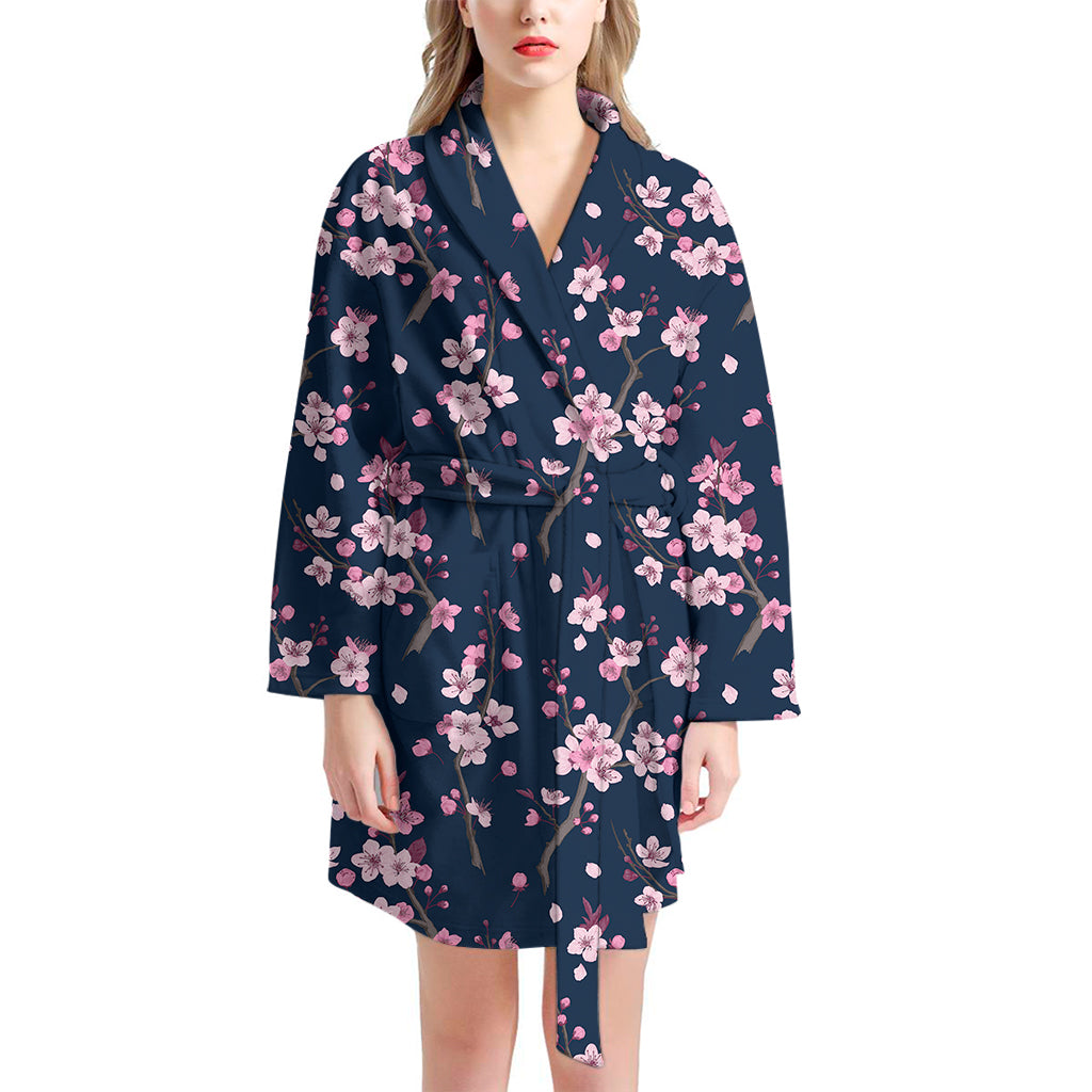 Pink Sakura Cherry Blossom Pattern Print Women's Bathrobe