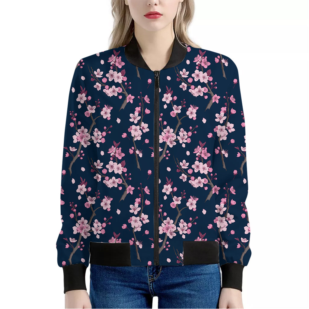 Pink Sakura Cherry Blossom Pattern Print Women's Bomber Jacket