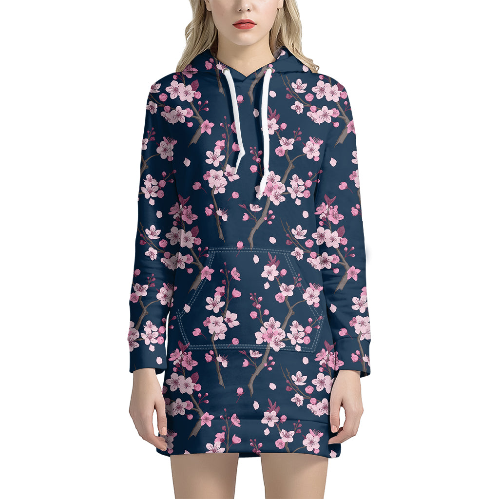 Pink Sakura Cherry Blossom Pattern Print Women's Pullover Hoodie Dress