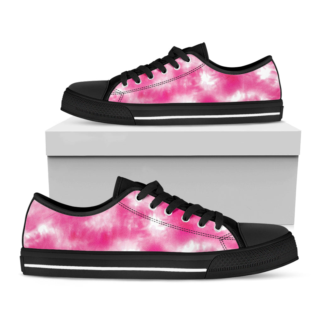 Pink Shibori Tie Dye Print Black Low Top Shoes