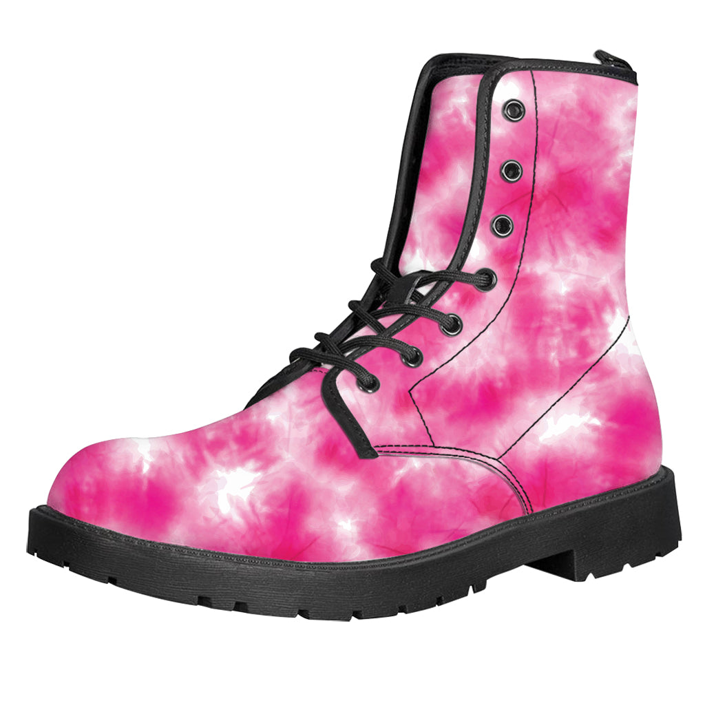 Pink Shibori Tie Dye Print Leather Boots