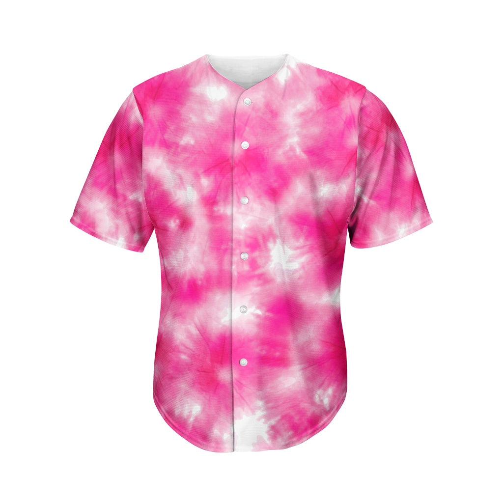 Pink Shibori Tie Dye Print Men's Baseball Jersey