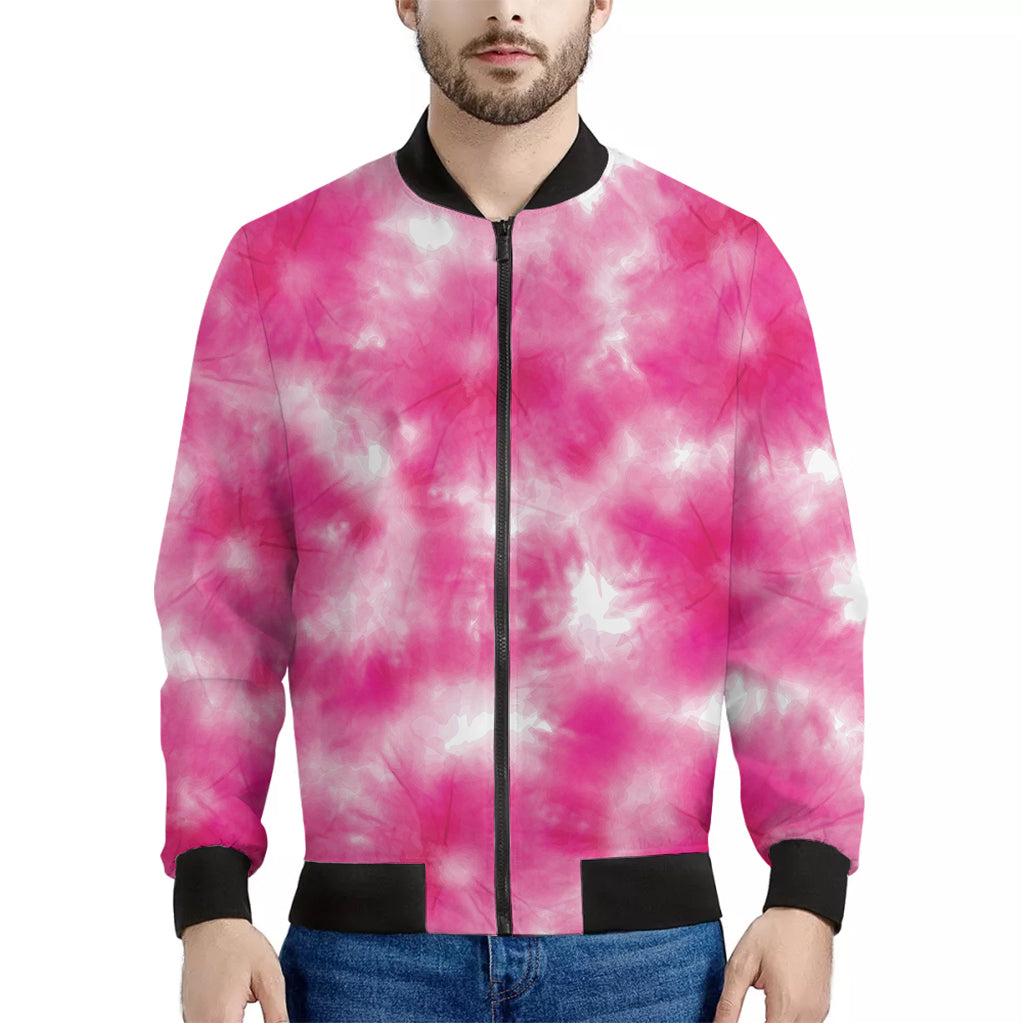 Pink Shibori Tie Dye Print Men's Bomber Jacket