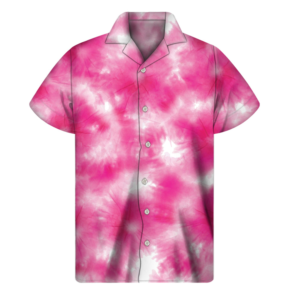 Pink Shibori Tie Dye Print Men's Short Sleeve Shirt