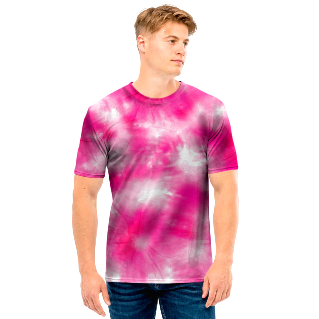 Pink Shibori Tie Dye Print Men's T-Shirt