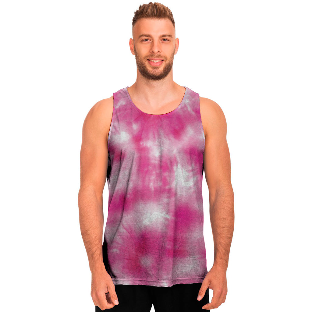 Pink Shibori Tie Dye Print Men's Tank Top