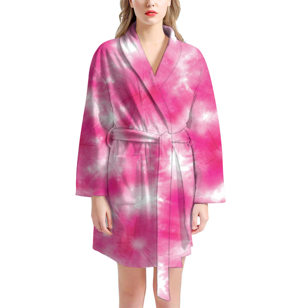 Pink Shibori Tie Dye Print Women's Bathrobe