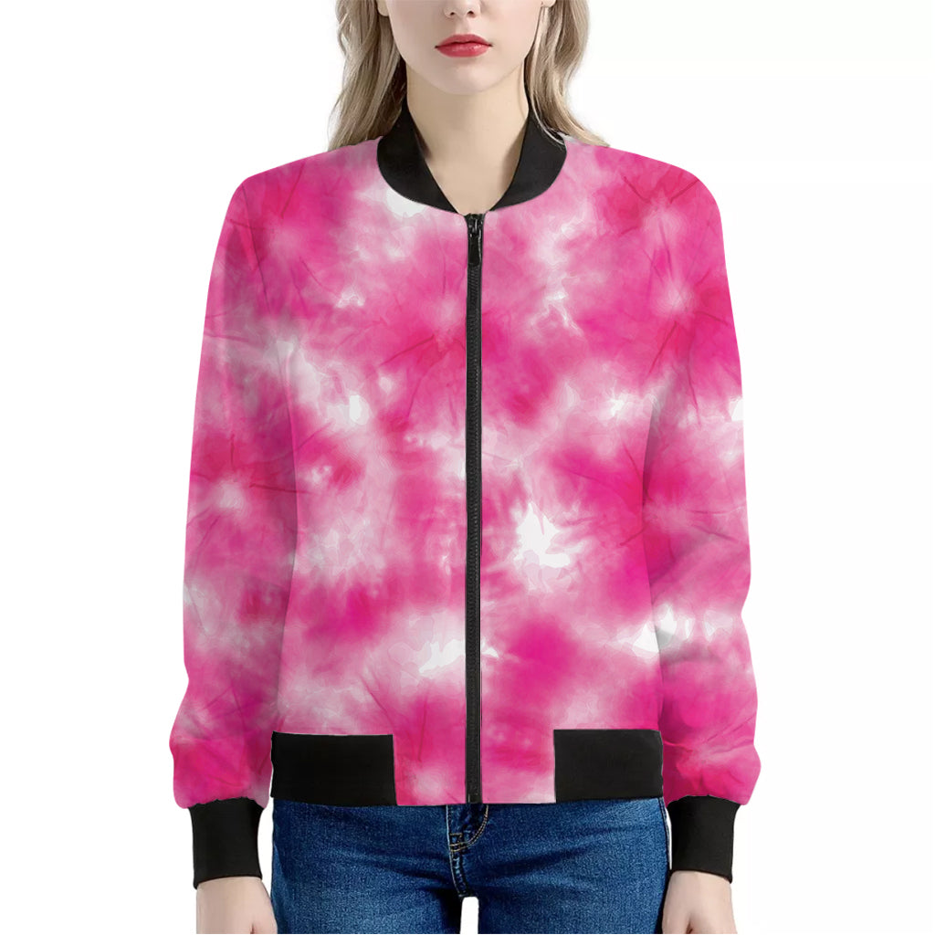 Pink Shibori Tie Dye Print Women's Bomber Jacket