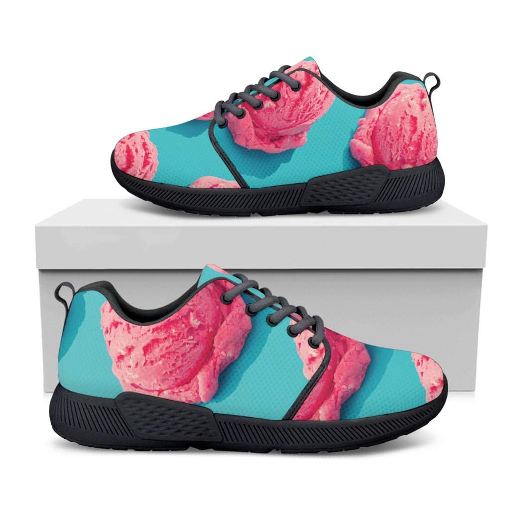 Pink Strawberry Ice Cream Print Black Athletic Shoes