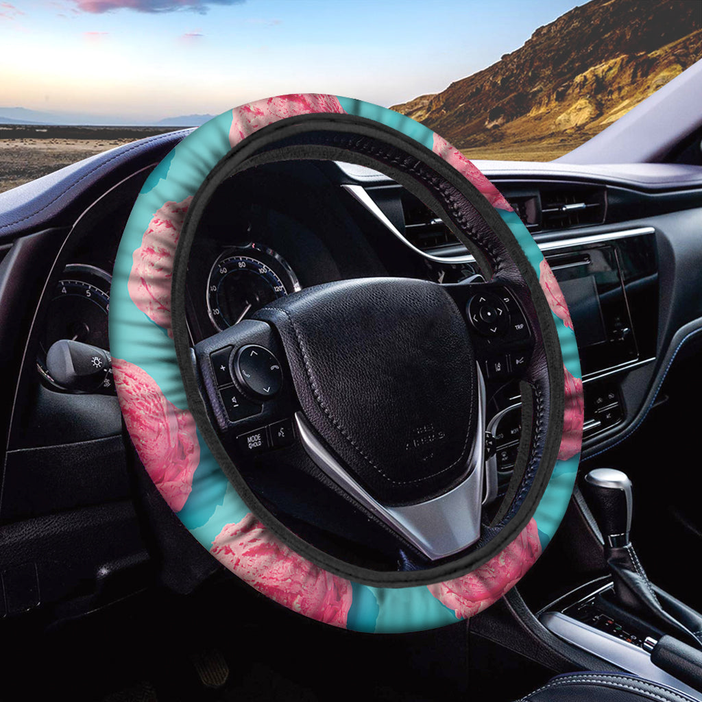 Pink Strawberry Ice Cream Print Car Steering Wheel Cover