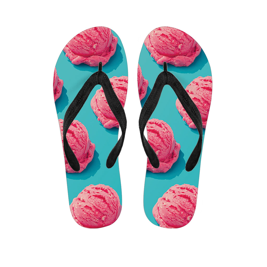 Pink Strawberry Ice Cream Print Flip Flops