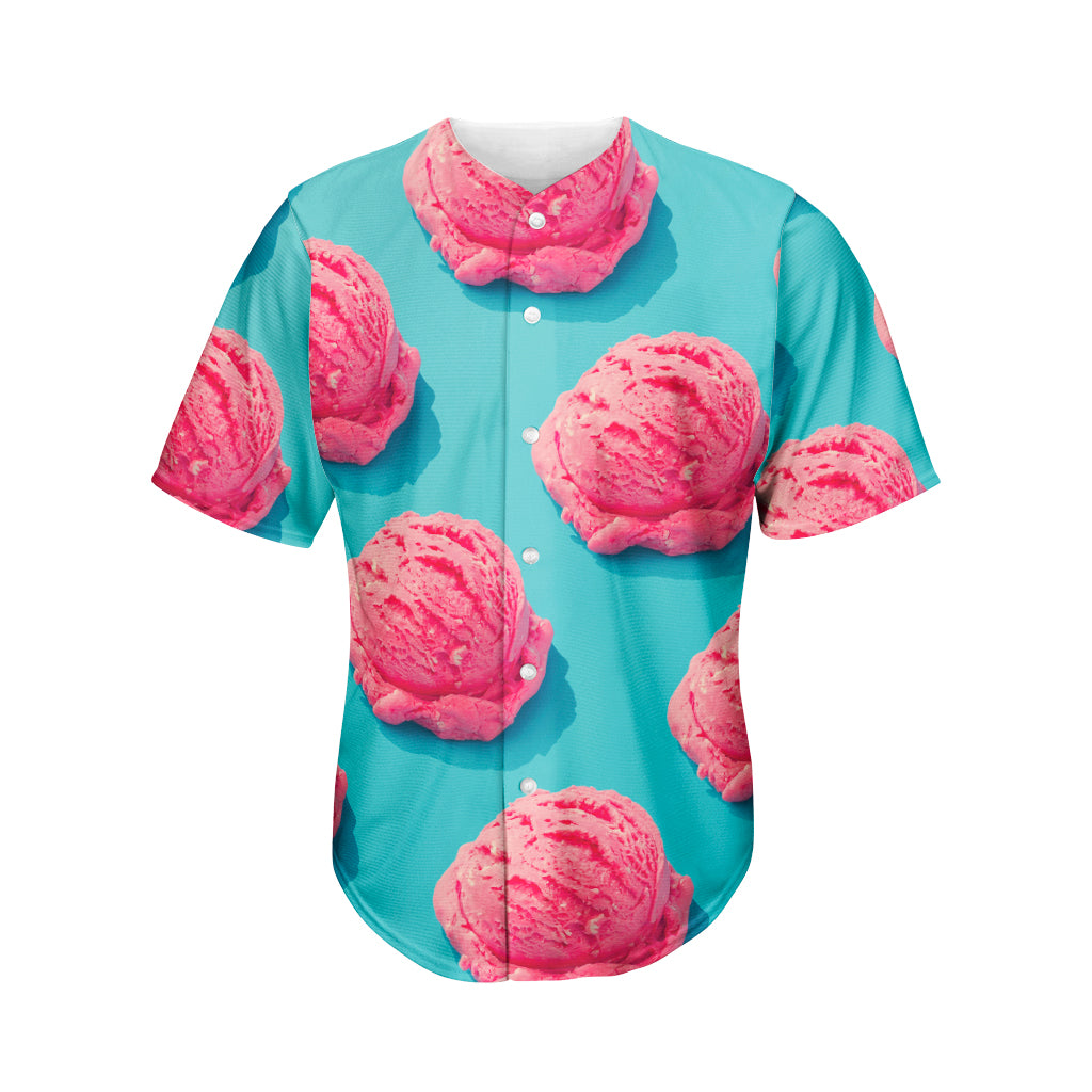 Pink Strawberry Ice Cream Print Men's Baseball Jersey