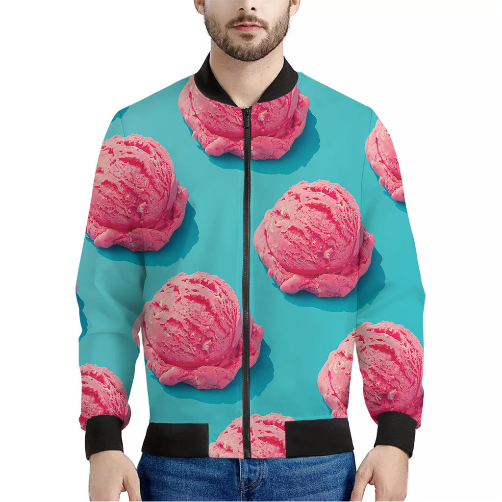 Pink Strawberry Ice Cream Print Men's Bomber Jacket