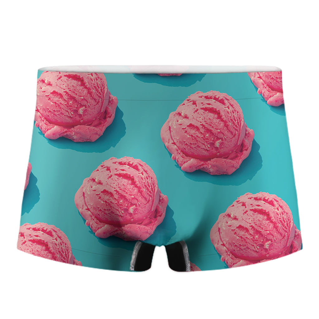 Pink Strawberry Ice Cream Print Men's Boxer Briefs