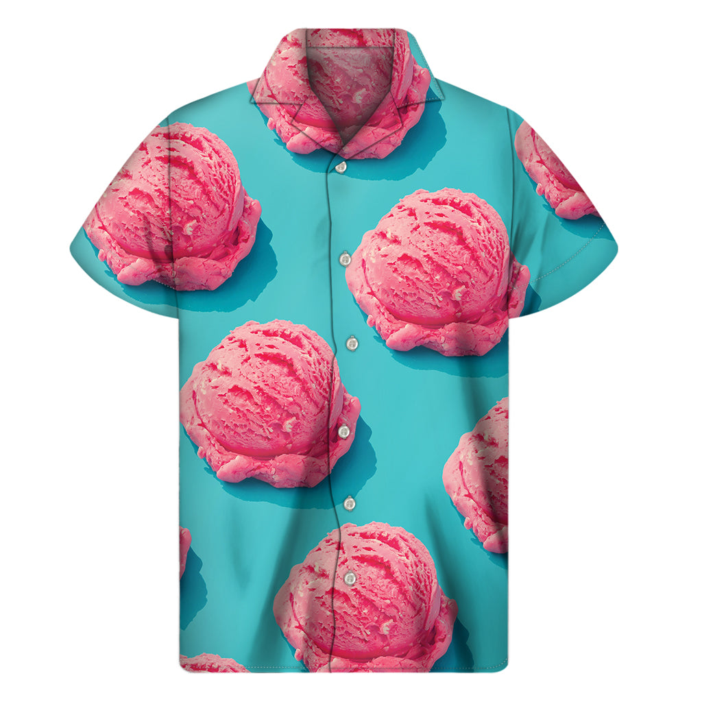 Pink Strawberry Ice Cream Print Men's Short Sleeve Shirt