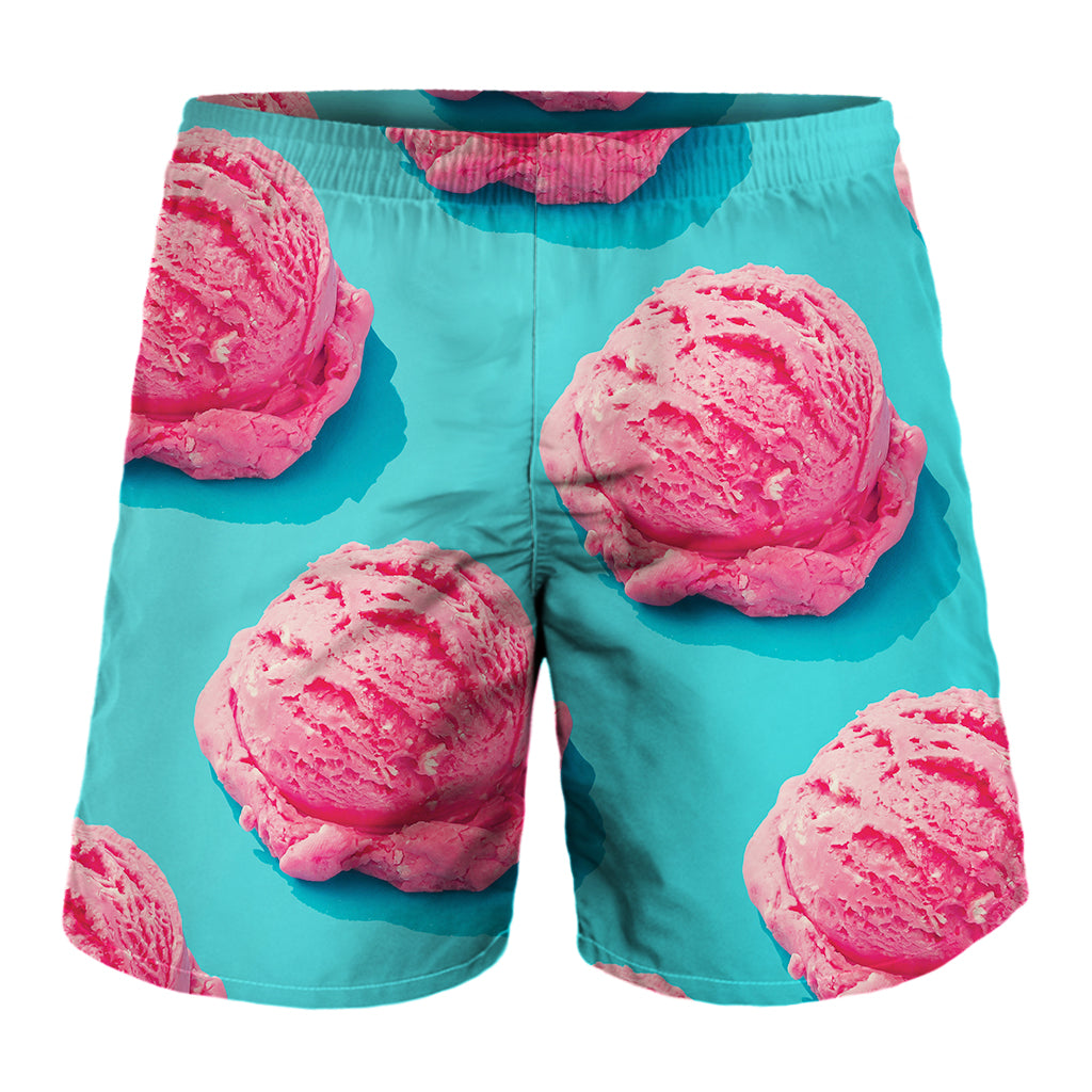 Pink Strawberry Ice Cream Print Men's Shorts