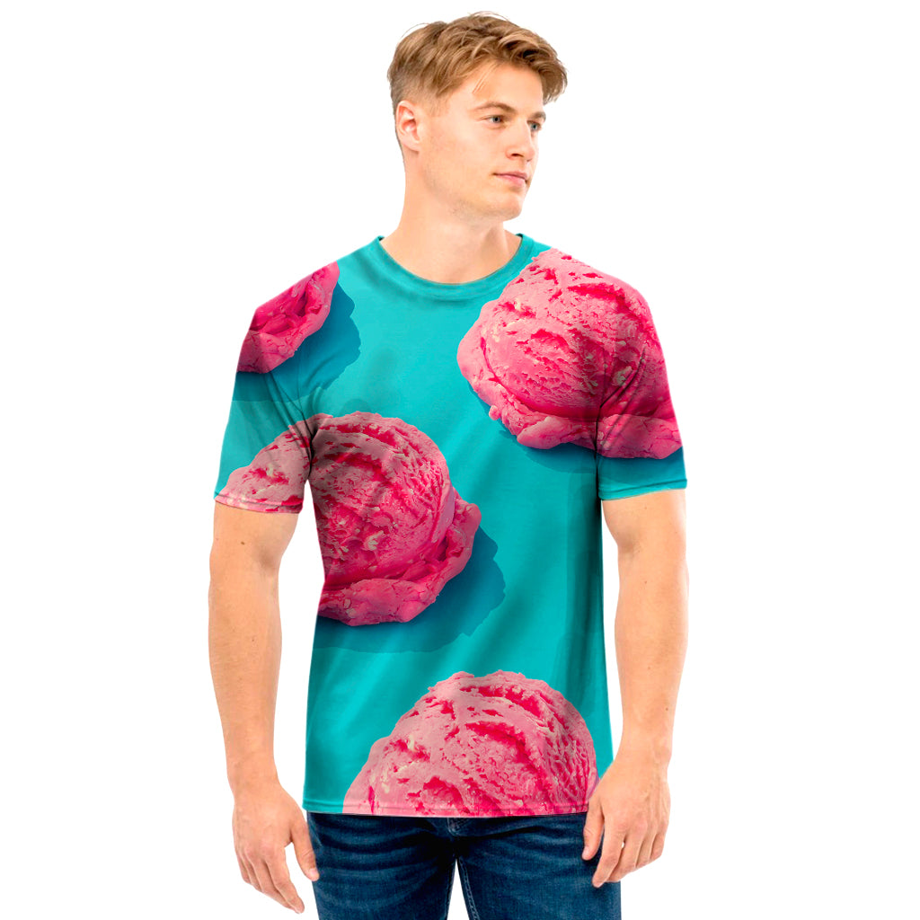 Pink Strawberry Ice Cream Print Men's T-Shirt